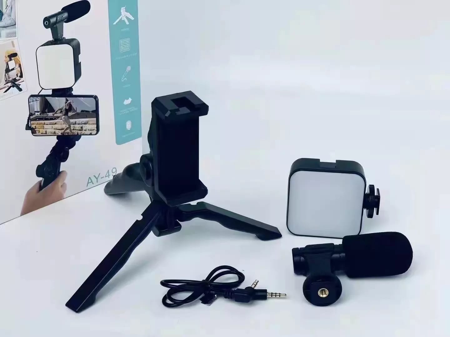 AY-49 Vlogger video making Kits Vlog Microphone LED Fill Light Mini Tripod mobile holder