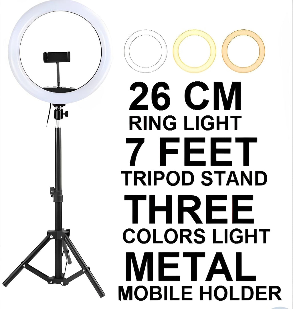 LED Ring Light with Mobile Holder, 7ft Tripod Stand, 3 Light Colors