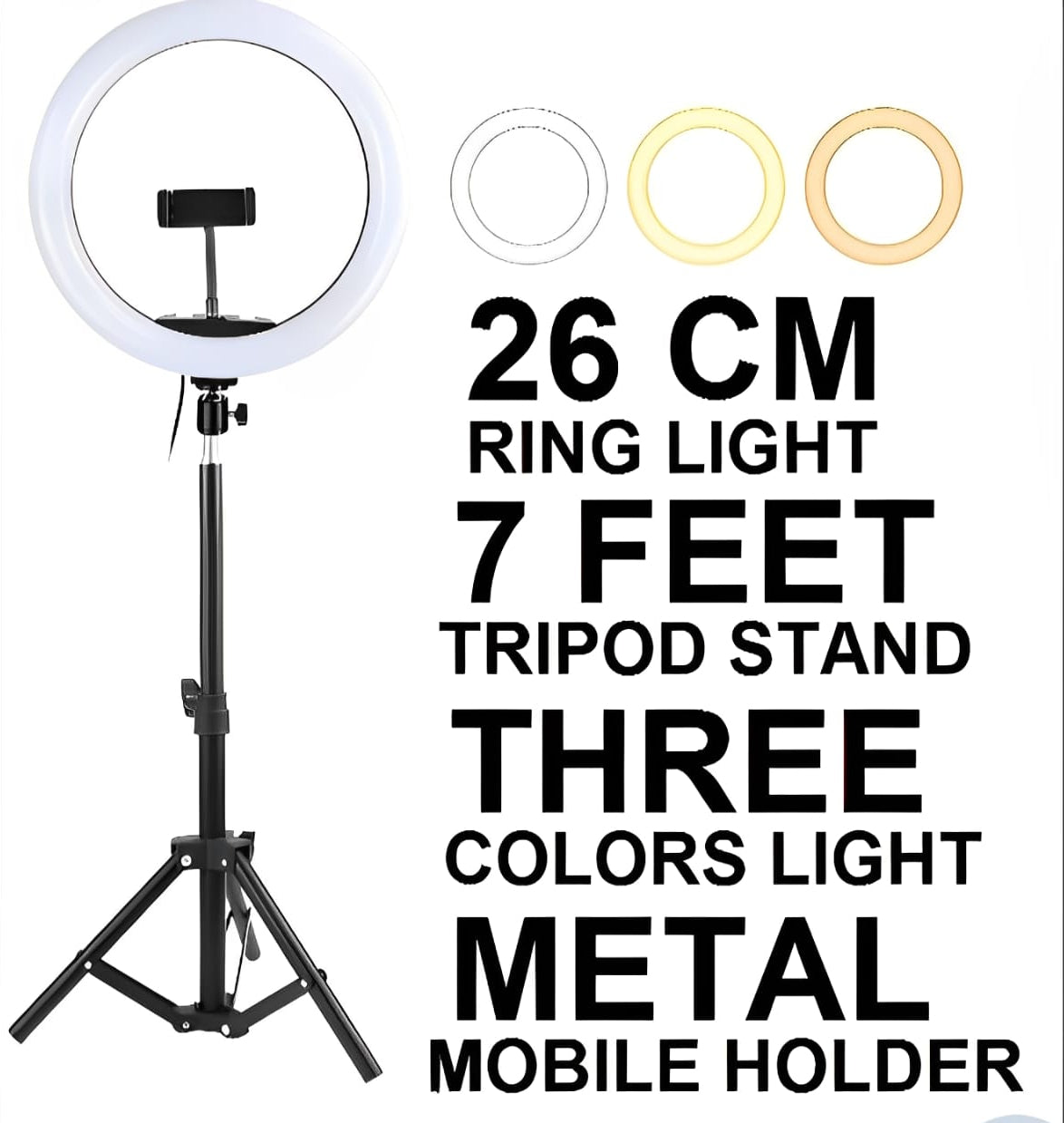 LED Ring Light with Mobile Holder, 7ft Tripod Stand, 3 Light Colors