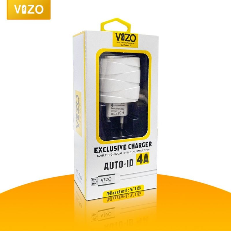 Vizo V16-Type-C – 4A Smart Fast Charger (3 USB Ports + Built-in Type-C Cable)
